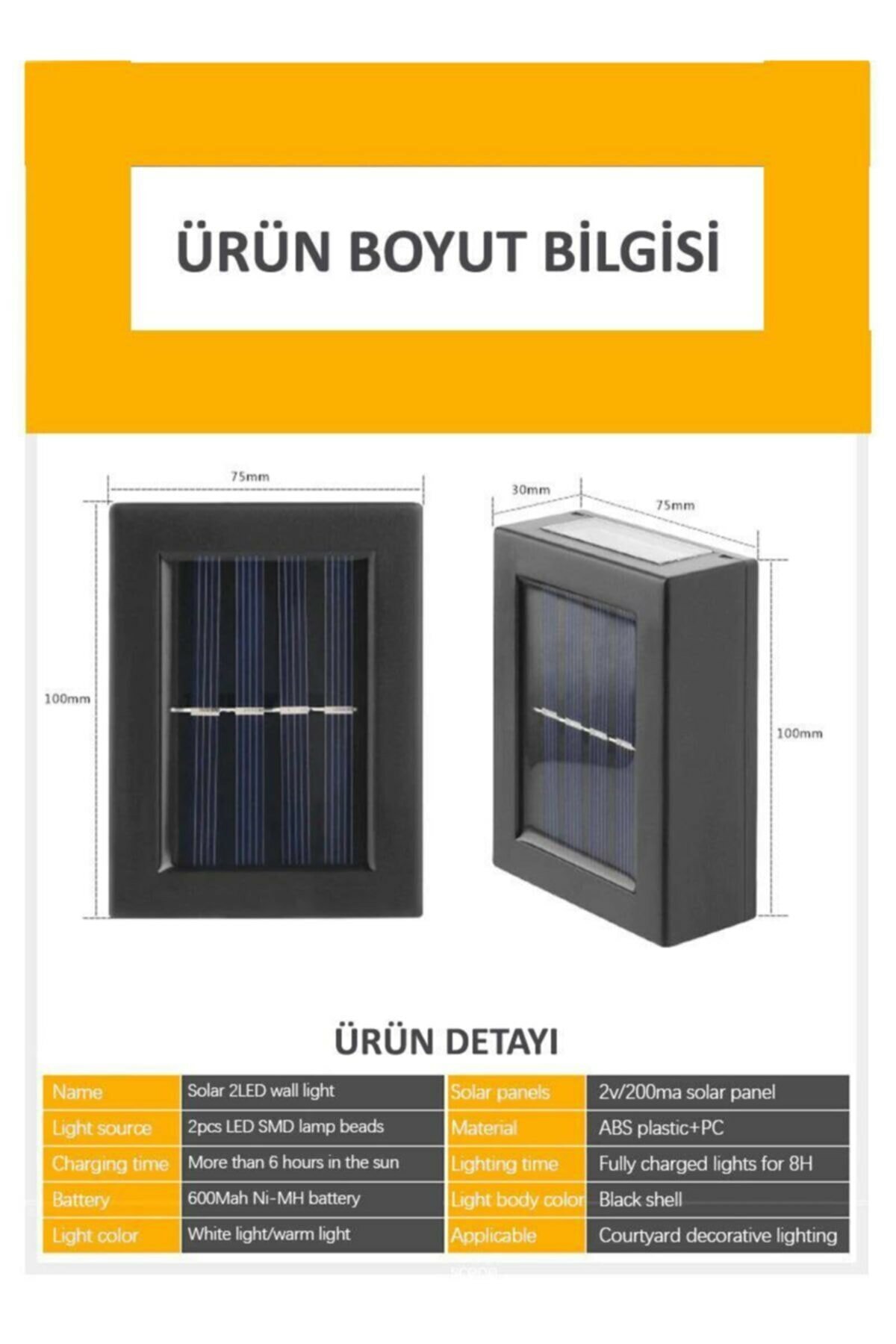 Yeni Model Solar Çift Taraflı Duvar Lambası Güneş Enerjili Aydınlatma Dekorasyon Aplik Işık (2 Adet)