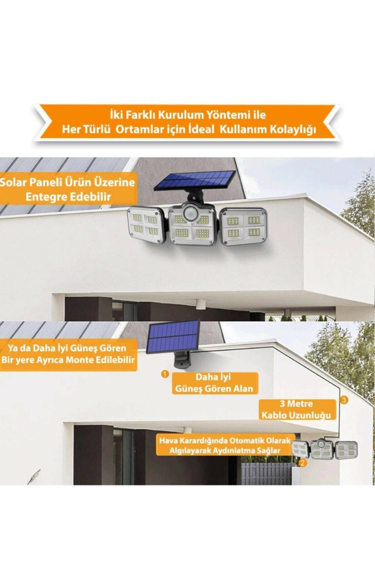 Kumandalı Solar Güneş Enerjili 122 Ledli Hareket Sensörlü Bahçe Aydınlatma Sokak Lambası