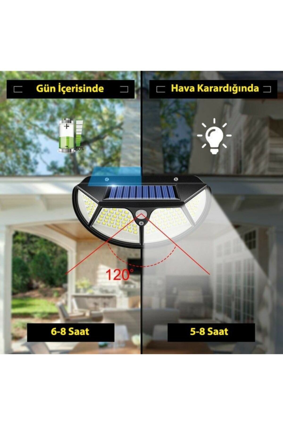 Solar Güneş Enerjili 102 Ledli 3 Modlu Hareket Sensörlü Oval Bahçe Lambası