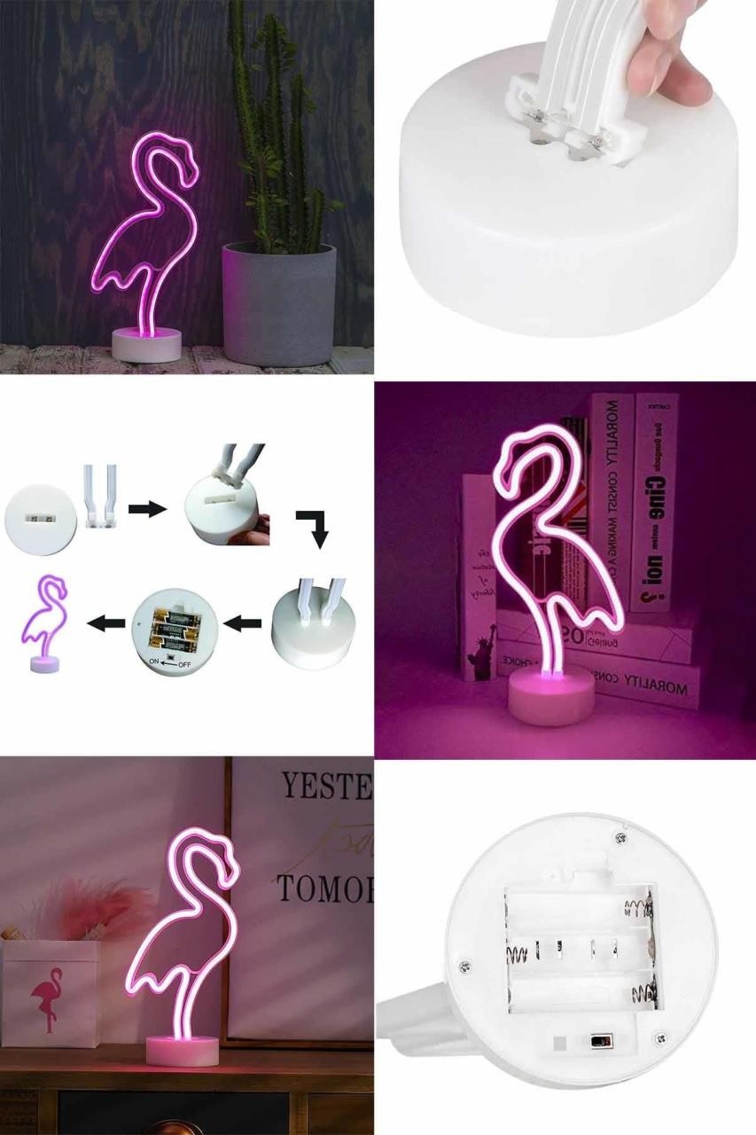 Pembe Flamingo Model Neon Led Işıklı Masa Lambası Dekoratif Aydınlatma Gece Lambası