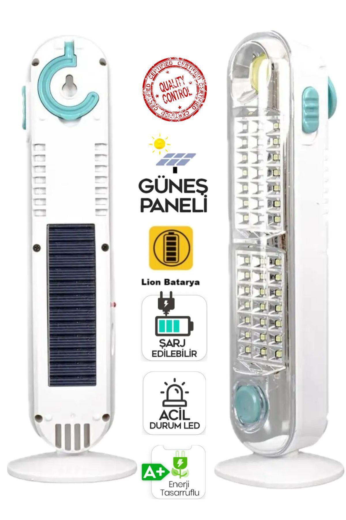 V-005 42 Ledli+Fener Solar Güneş Panelli Ultra Güçlü Ledli Şarjlı Işıldak