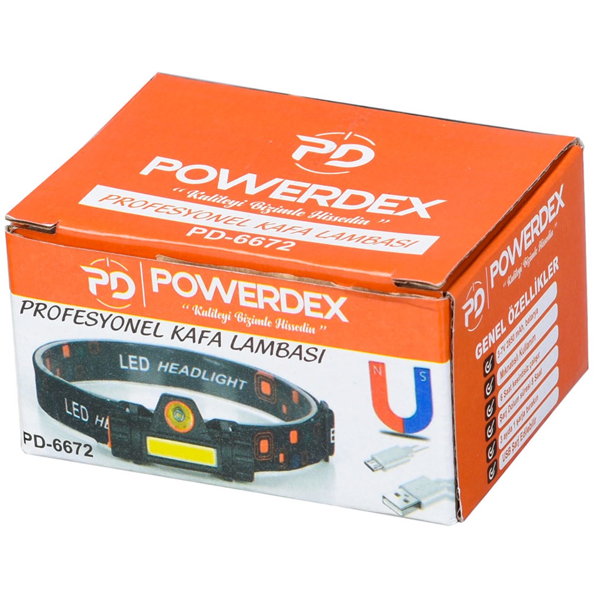 POWERDEX PD-6672 Şarjlı Mıknatıslı Su Geçirmez Kafa Lambası