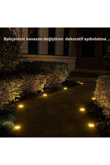 Solar Güneş Enerjili 8 Ledli Kazıklı Çim Zemin Bahçe Aydınlatma 3 W Gün Işığı Sarı Led ( 4 Lü Set )